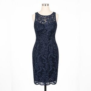 Sleeveless Navy Lace Sheath Dress